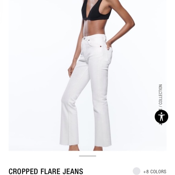 Zara Women's Cropped Frayed White Denim Jeans - Size 8 - Picture 2 of 11